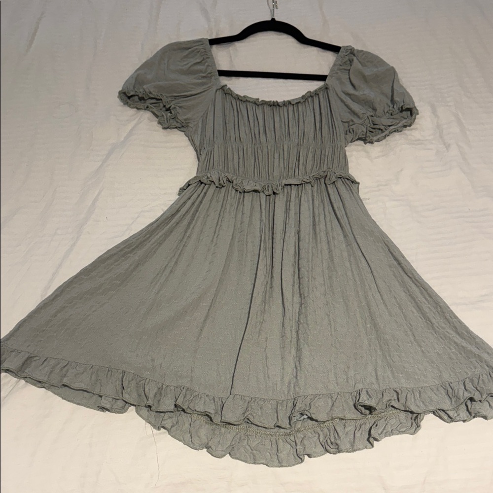 Smocked Square Neck Ruffle Mini Dress - Sage Green
